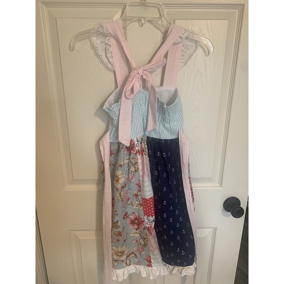 Girls Handmade Twirl Knit Dress Multi Fabric Size 8 Dress Tie Back Cap Sleeves - Picture 4 of 9